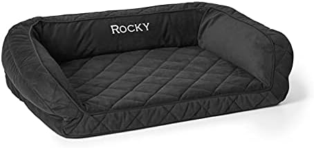 Orvis Comfort Fill-Eco Couch Dog Bed – Plush Three-Sided Bolster with Comfort Fill-Eco Cushion, Quilted Cover, Zip-Off & Machine Washable, Slate - Small