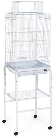 Prevue Pet Products Bird Cage Stand with Shelf - Small to Medium Metal Cage Stand with Rolling Wheels, Bird Stands for Inside, Mid‑Height Shelf for Cage Accessories, Toys, and Storage - White