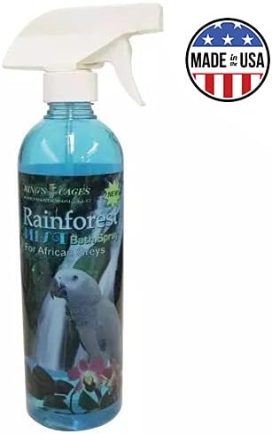 Kings Cages Rainforest Mist Feather Bath Spray for African Greys and Amazons 17oz Baby Powder Scent Condition Plumage Relieves Dry Itchy Skin Helps Prevent Feather Plucking