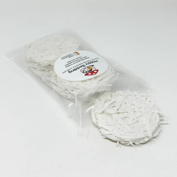 Happy Bedding – Hamster Bedding for Small Pets – Compressed Hamster Paper Bedding for Small Animals – Ideal for Hamster Cage or Habitats (6 Pellets in a 4"x6" Bag)