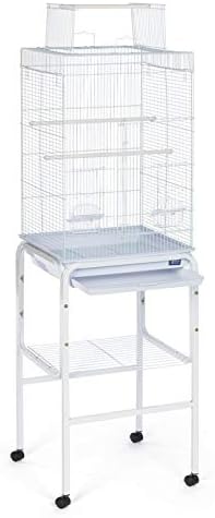 Prevue Pet Products Bird Cage Stand with Shelf - Small to Medium Metal Cage Stand with Rolling Wheels, Bird Stands for Inside, Mid‑Height Shelf for Cage Accessories, Toys, and Storage - White
