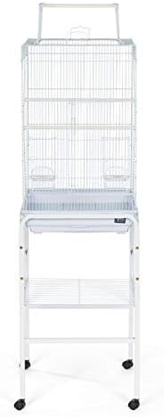 Prevue Pet Products Bird Cage Stand with Shelf - Small to Medium Metal Cage Stand with Rolling Wheels, Bird Stands for Inside, Mid‑Height Shelf for Cage Accessories, Toys, and Storage - White