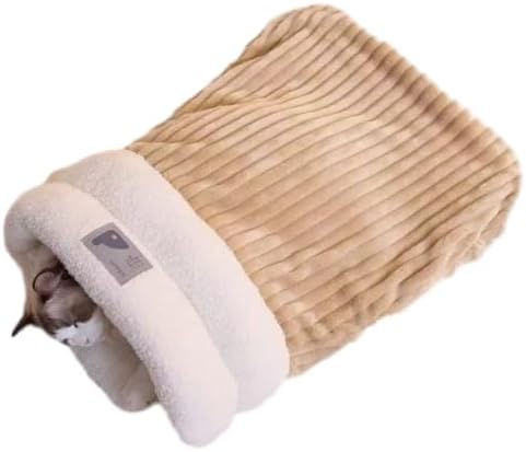 Cat Winter Sleeping Bag Soft Warm Cozy Pet Bed Sack for Indoor Cats or Small Dogs Durable Washable Sleeping Pad (Bron, Large)