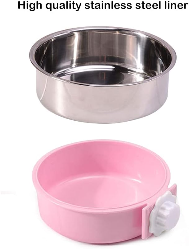 Crate Dog Bowl,Removable Stainless Steel Water Food Feeder Bowls Crate Coop Cup,Pet Cage Bowls with Bolt Holder for Cat, Puppy, Birds, Rats, Rabbits Small Animals ((Green+Pink) Round, Samll)