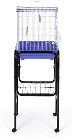 Prevue Pet Products Bird Cage Stand with Shelf - Small Metal Cage Stand with Rolling Wheels, Bird Stands for Inside, Mid-Height Shelf for Cage Accessories, Toys, and Storage - Black