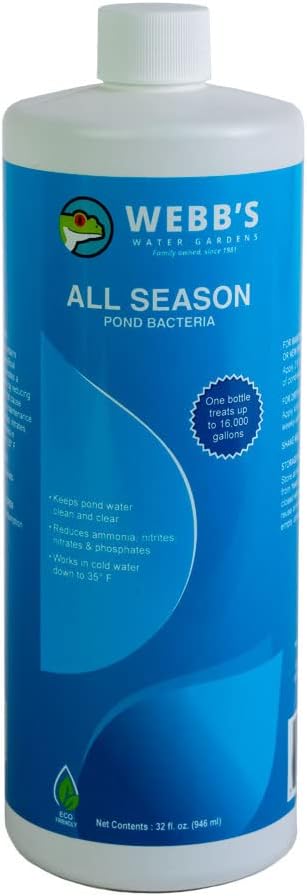 Webb's Water Garden All Season Beneficial Bacteria for Ponds, Enhances Water Clarity and Reduces Odors, Safe for Fish and Plants - 32 Fluid Oz