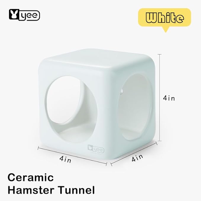 Ceramic Hamster House Cube Set, 4-Inch Stackable Small Animal Hideout Cave for Hamsters Mice Gerbils Dwarf Rabbits – Hard Durable DIY Mix & Match Habitat Hideaway Decor, White