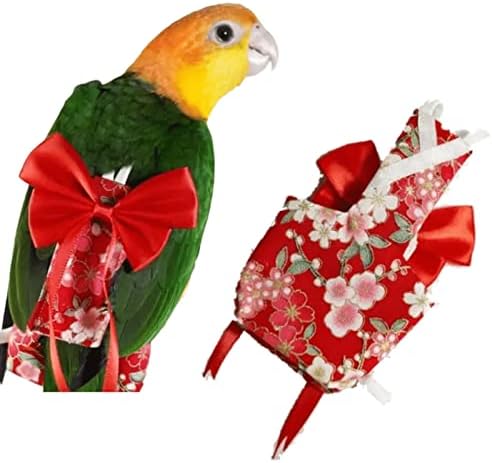 Bird Flight Suits Diapers, Parrot Flight Suits Diapers for Monk Parakeets, Cockatiels Flight Suits, Parrot Clothes, Bird Training Nappy Suit Liners Clothes (Large,Red-B)