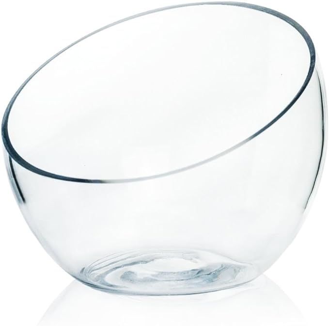 Slant Cut Bowl Glass, Glass Fish Bowl Vase, 6" Height x 7" Width Fruit Jar, Candy Dish, Clear Terraium, Flower Centerpiece