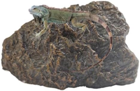 Reptile Rock Hide Cave for Aquarium Decor, Resin Tortoise Dock Hideout Turtle Basking Platform Habitat Tank Accessories Decoration for Amphibians Snake Frogs Fish Lizards (Green), Medium