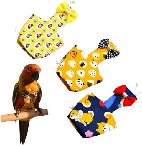 3PCS Bird Diaper with Adjustable Shoulder Strap Washable Parrot Diapers Reusable Bird Flight Suit Nappies Protective Breathable Nappy Clothes for Parakeet Macaw Conure (XXS-Pacific Parakeet)