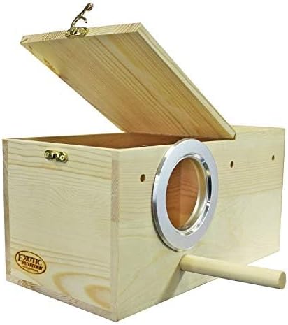 Sturdy Nest Box (L) - Cage Attachment, Hinged Lid, Perching Ledge - for Sugar Glider, Squirrel, Rat, Finch, Parakeet, Lovebird, Parrotlet, Lovebird, Canary, Cockatiel, Other Birds & Small Pets