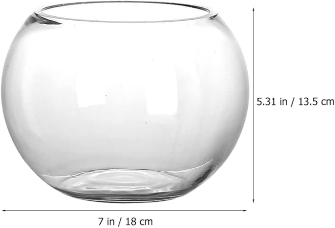 GANAZONO 7.08 Inch Small Glass Fish Bowl Round Fish Tank Desktop Aquarium Clear Glass Goldfish Bowl Hydroponic Planter for Home Office Garden Decor