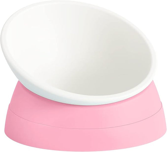 Elevated Cat Bowl, Adjustable Raised Slanted Food Bowl for Cats and Small Dogs, Wide Shallow PP Dish with TPR Non Slip Base, Whisker Friendly, 17 oz