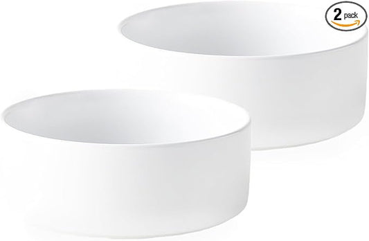 Ceramic Set of 2 Dog and Cat Bowls - Classic Food & Water Bowl for Kitty, Cats and Toy Breed Dogs, Weighted Dog Dishes, Food Grade Pet Bowl, Dishwasher & Microwave Safe (5.1'', 2*16OZ, White)