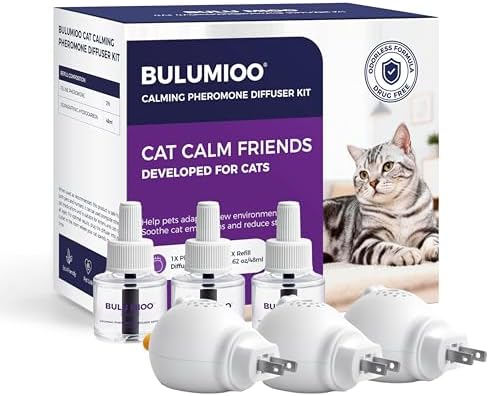 Cat Calming Pheromone Diffuser Set (Whole Home 3-Pack) – 3 Diffusers + 3 x 48ml Refills – Helps Reduce Spraying & Fighting – Unscented Stress Relief for Large Homes & Multi-Cat Areas