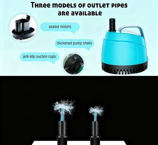 210GPH Submersible Water Pump Ultra Quiet (780L/H,15W),Bottom Suction Aquarium Pump with 2 Nozzles,5.6ft Lift,Adjustable Flow for Fish Tank,Fountain,Pond,Hydroponics,Indoor Water Feature