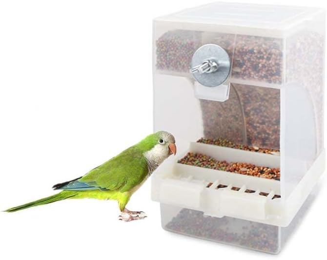 2-Pack No-Mess Automatic Bird Feeder Parrot Feeder Cage Accessories Supplies for Feeder Integrated Automatic Box Parakeet Canary Cockatiel Finch (2pcs)