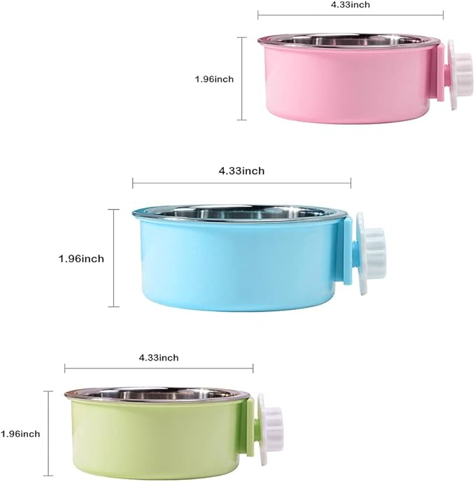 Luck Dawn Crate Dog Bowl, Stainless Steel Removable Hanging Food Water Bowl Crate Coop Cup,Pet Cage Bowls with Bolt Holder for Dog, Puppy, Cat, Rabbit, Bird,Small Animals (Small (Pack of 3))