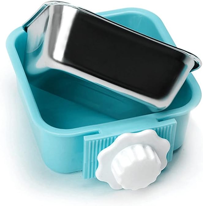 Crate Dog Bowl,Removable Stainless Steel Water Food Feeder Bowls Crate Coop Cup,Pet Cage Bowls with Bolt Holder for Cat, Puppy, Birds, Rats, Rabbits Small Animals ((Blue+Green+Pink) Square, Samll)