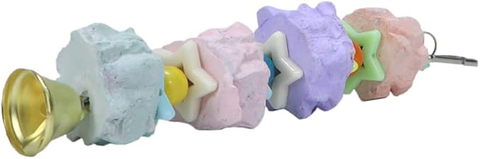 Litewoo Bird Beak Trim Colorful Calcium Stone Parrot Pet Chew Long String Cage Toy with Bell, Chinchilla Grinding Teeth Claw Shape Lava Block for Conure, Budgies, Parakeet, Hamster, Rabbit 2-Pcs