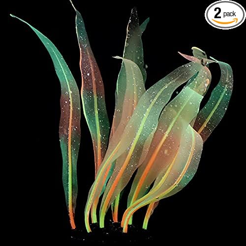 2Pcs Soft Silicone Aquarium Plants Glowing Kelp Fish Tank Plants Decor Artificial Aquarium Plant Decoration Simulation Artificial Water Grass for Fish Tank,Orange,7inch
