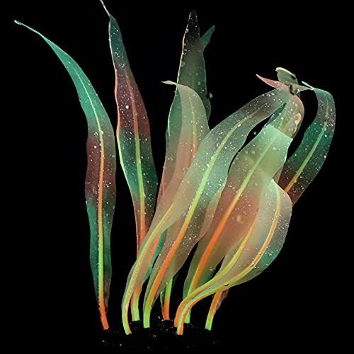 1Pcs Aquarium Decoration Plastic Plants Fish Tank Artificial Plants Glowing Aquarium Kelp Move with Water Flows Soft Silicone Aquatic Seaweed Ornament,Orange,9.84in
