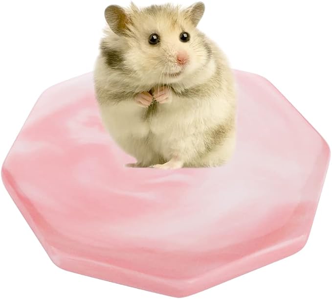 DQITJ Hamster Ceramic Summer Cool Plate Pet Heat Dissipation Plate Octagon Shape Cooling Mat for Hamster and Small Pets (Pink, Diameter 3.6")