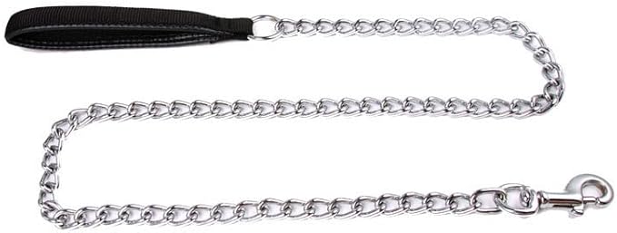 SGODA Metal Chain Heavy Duty Dog Leash, Chew Proof Dog Leash with Soft Handle for Over 50 lbs Large Size Pets Walking(4 ft. x 4.0 mm Black)