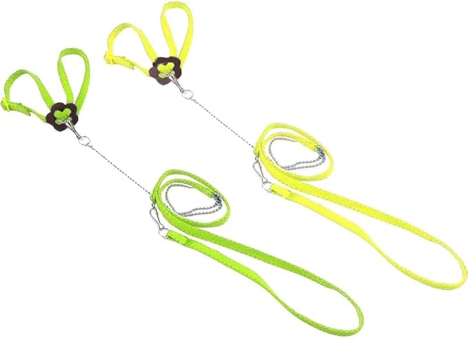 Adjustable Harness Leash for Birds 2Pack Nylon Anti-bite Outdoor Training Walking Control Rope for Parrot African Grey Cockatoo Macaw Ringneck Parakeet Cockatiel Reptile Lizard (Yellow+Green)