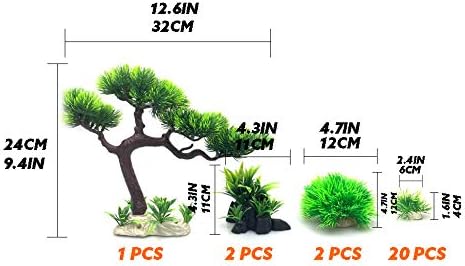 Artificial Aquarium Green Water Plants Tree Set 25 Pcs, Fish Tank Aquarium Decorations, Made of Soft Plastic, Safe for All Fish & Pets (Set 1)
