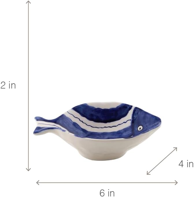 47th & Main Fish Shaped Dish Ceramic Bowl for Entertaining, 6" x 4", Blue/White