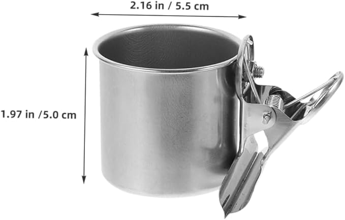 LIOOBO Stainless Steel Bird Feeder Cups for Small Birds Food and Water Bowls with Clamp for Parakeets Cockatiels and Other Cage Birds Durable Bird Feeding Dish for Parrot Cage
