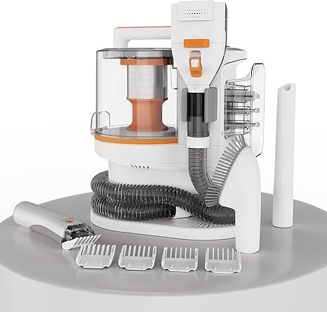 Pet Grooming Kit with 3.4L Oversized Vacuum Suction - 99% Pet Hair Removal - Professional Dog Clippers & Shedding Tools for Cats, Teddy, Poodle, Golden Retrievers (White-Orange)