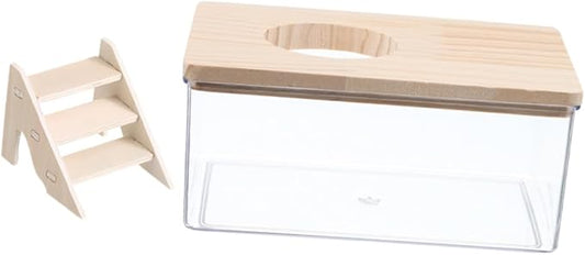 Yardwe Hamster Bathroom Bath Sand Box Ladder Chinchilla Dust Bath Container Storage Box for Hamster Accessories