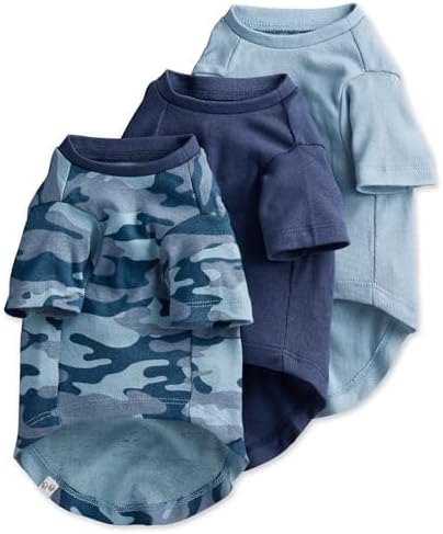 Pet Passion Toby II - The Perfect Tee, 3 Pack Short Sleeve Pet T-Shirt 100% Organic Cotton Tees Clothes for Small, Medium, Large Dogs, Navy Camo, Medium (20-45 lbs)