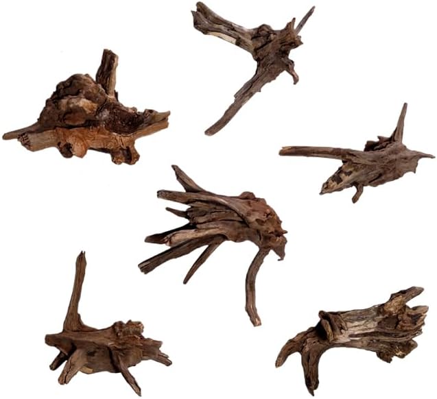 Natural Coral Driftwood Aquarium Decor, 6 Pcs 6-8 Inch Assorted Twisted Branches, Safe Sinking Driftwood Ornament for Fish Tank Reptile Terrarium Landscape Decoration