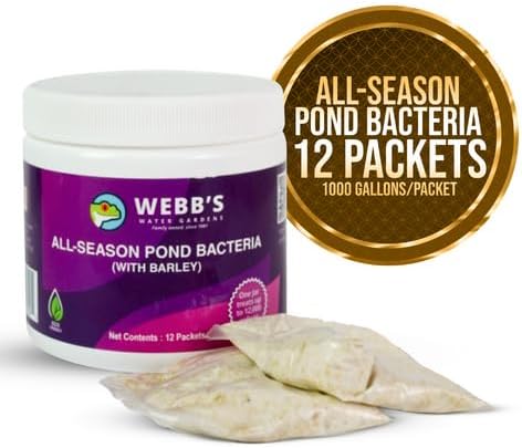 Webb's Water Gardens All-Season Pond Bacteria with Barley Packets - Supports up to 1000 Gallons - 12 Packets for Easy Application - 5 Pounds - Ideal for Clearing Pond Water and Maintaining Fish Health