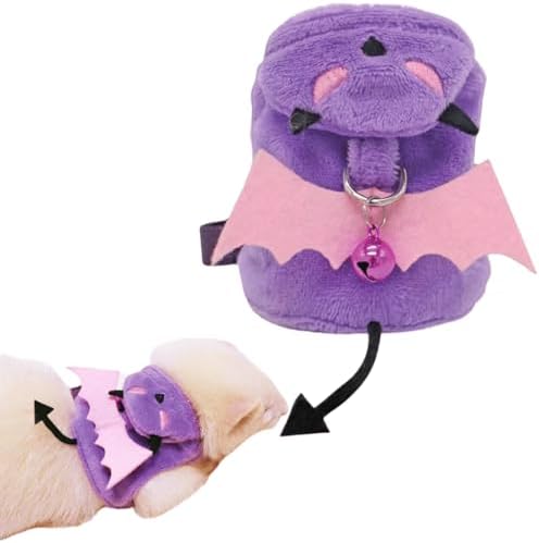 Ferret Harness and Leash, Adjustable Walking Vest for Guinea Pig, Kitten, Puppy, Bunny and Other Small Animals, Soft and Breathable Ferret Lead Leash with Evil Wings and Safe Bell (Purple)