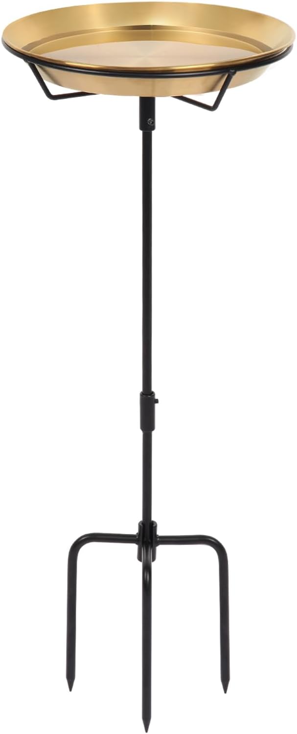 HRAYLTOP Standing Bird Bath Bird Feeder Bowl with 29.1 inch Iron Stand - Detachable Outdoor Decor for Garden Backyard Patio and Deck - Perfect for Attracting Birds