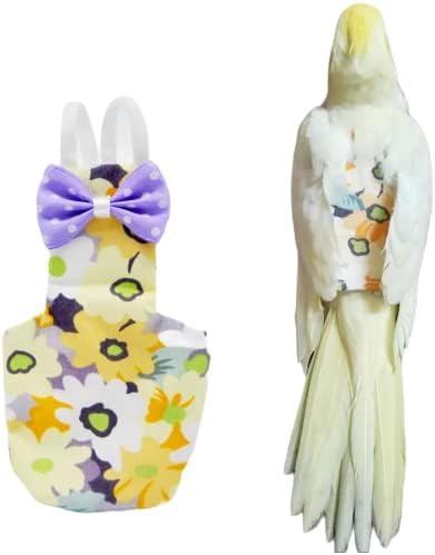 Bird Flight Suits Diapers for Monk Parakeets, Conures, Lovebirds, Cockatiels Flight Suits, Parrot Clothes, Bird Training Nappy Suit Liners Clothes (Small,Yellow-A)