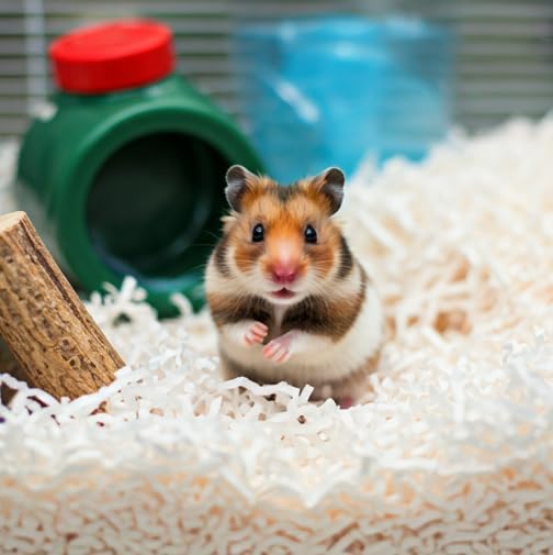 Happy Bedding – Hamster Bedding for Small Pets – Compressed Hamster Paper Bedding for Small Animals – Ideal for Hamster Cage or Habitats (4 Pack of 6 Pellets in a 4"x6" Bag)