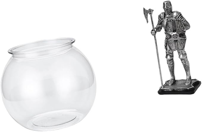 Desktop Aquarium Tank Clear Fish Bowl Vase Collectible Resin Knight Figurine Container Small Desktop Display Suitable for Living Room Office Bedroom D