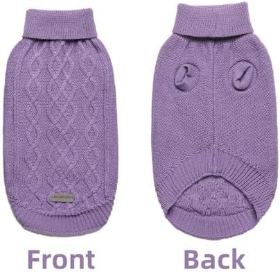 Dog Pullover Colthes, Cable Knitwear, Classic Turtleneck Warm and Soft Clothes for Chihuahua, Bulldog, Dachshund, Pug, Yorkie, Dog Outfits for Small Medium Dogs, (Purple M)