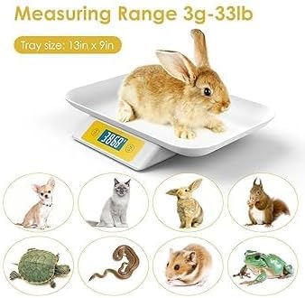 Puppy Scale for Whelping Dogs, Capacity up to 33lbs, Accuracy 1g/0.035oz, Unit g/kg/lb/oz/tl/ml, Yellow, Suitable for Kitten Puppy Rabbit Snake Cats and Small Dogs