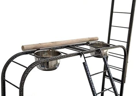 Elegant Design and Strong Wrought Iron Parrot Cockatiel Cockatoo Bird Play Gym Ground Rolling Stand with Metal Pan & Climbing Ladder