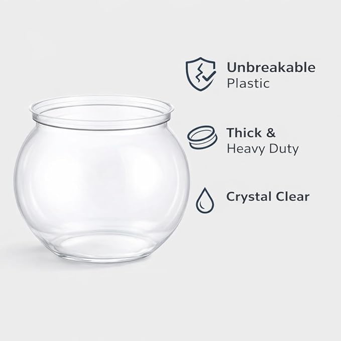 Mini Plastic Fish Bowl, Small Decorative Fish Bowl with Glass-Like Clarity, Unbreakable Acrylic Fish Bowl for Tabletop Decor, Parties, Events & Light Aquatic Use