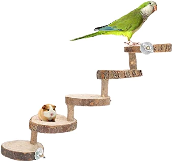 Wooden Hamster Ladder, 5 Layers Parrot Toy Climbing Stairs Pet Toys Perches Cage for Pet Playing Relaxing