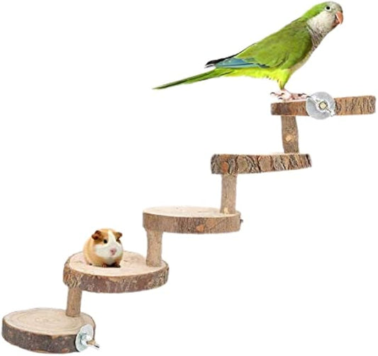 Wooden Hamster Ladder, 5 Layers Parrot Toy Climbing Stairs Pet Toys Perches Cage for Pet Playing Relaxing