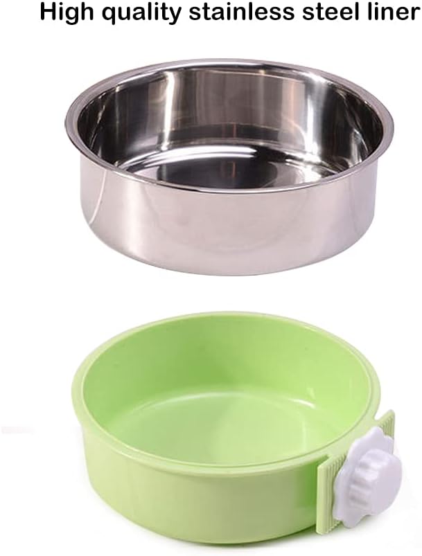 Crate Dog Bowl,Removable Stainless Steel Water Food Feeder Bowls Crate Coop Cup,Pet Cage Bowls with Bolt Holder for Cat, Puppy, Birds, Rats, Rabbits Small Animals ((Blue+Green) Round, Samll)